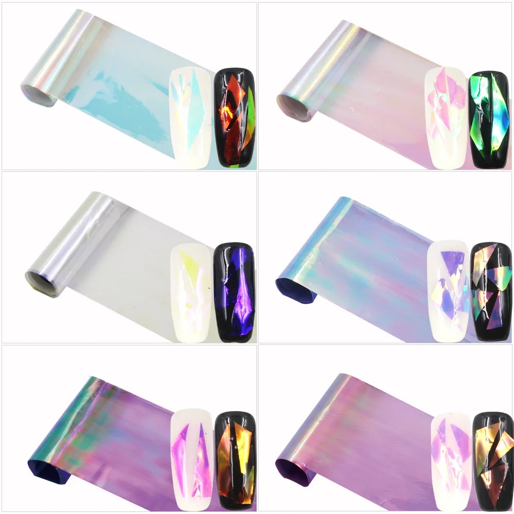 6 упаковок наклейки для ногтей разбитые стеклянные водяные зеркальный эффект