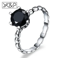 xp european american style silver color 6 prong setting black crystal zircon rings for women wedding party femme ring jewelry