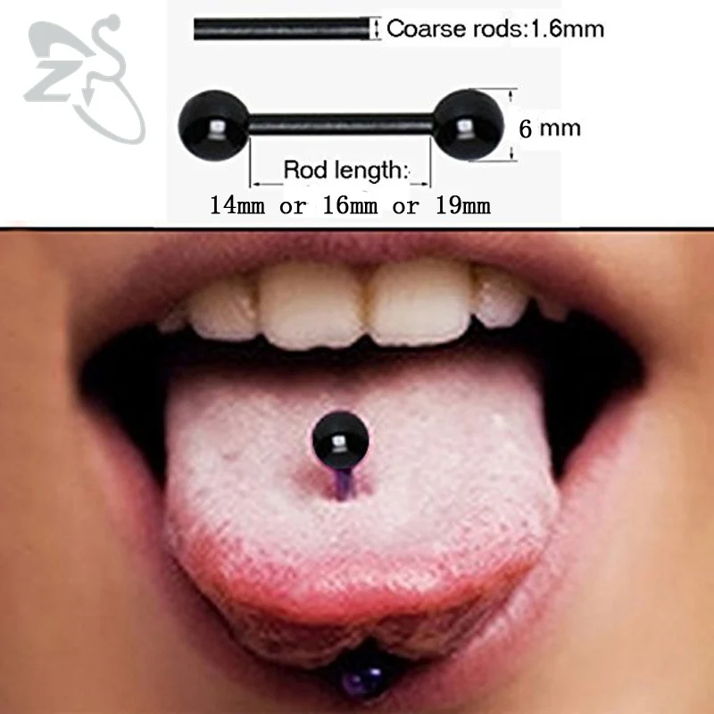 Недорогие кольца для языка черные серьги из нержавеющей стали в стиле панк 14G