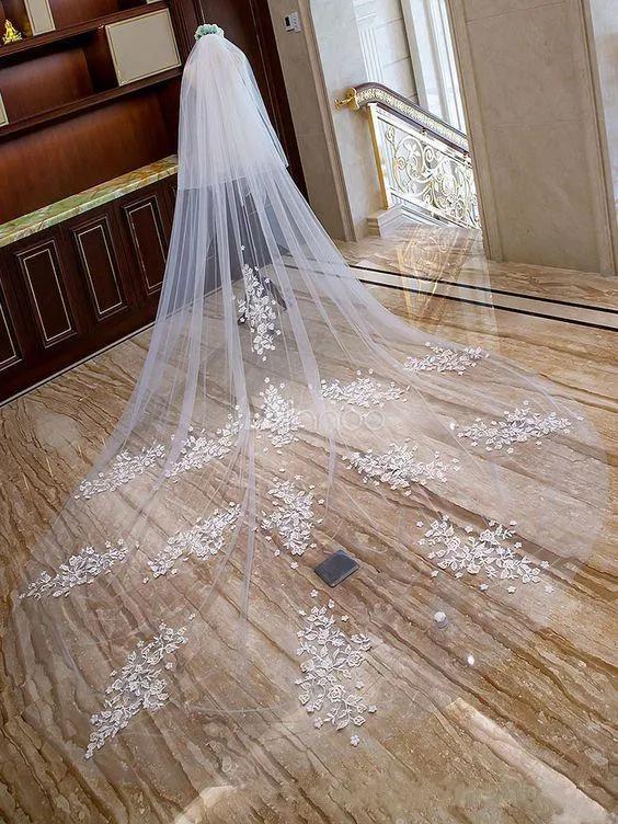 

3M Veil Lace 2 Layers Appliques Cathedral Length White Ivory Beautiful Wedding Veil Bride Veils Bridal Hair With Free Comb