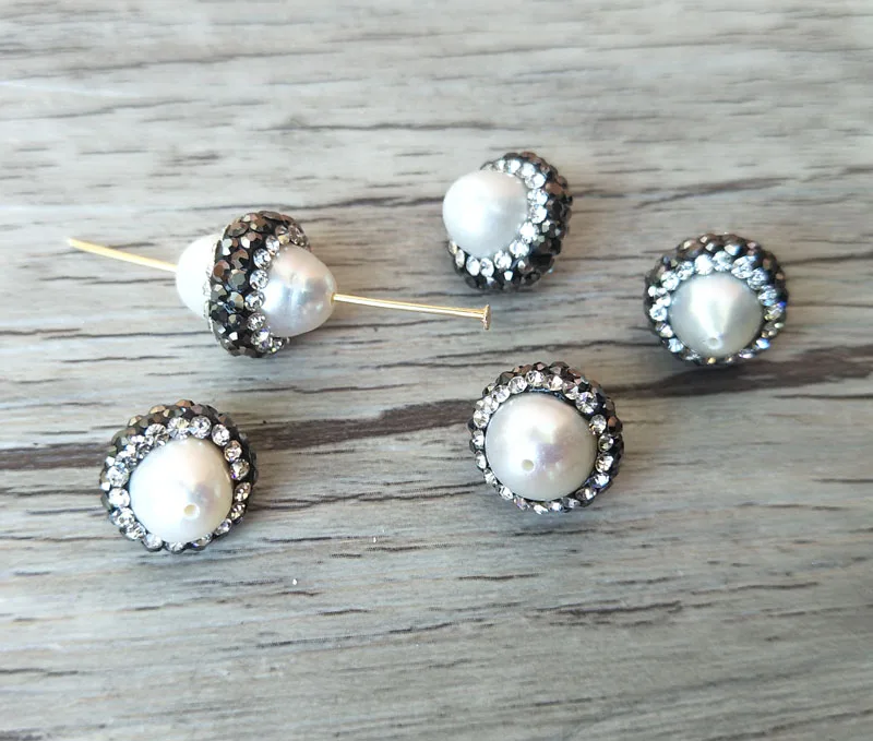 

10Pcs Round White Pearl spacer connector,pave rhinestone pearl beads For DIY Making Bracelet necklace Jewelry Finding BD227