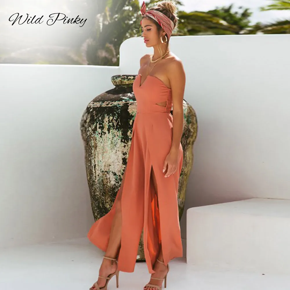 WildPinky 2019 стильные широкие комбинезоны Повседневное Высокая Талия Разделение без