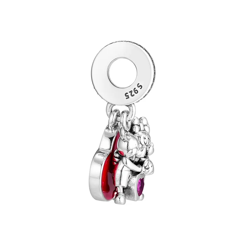 Fit Pandora браслет Минни и Микки с любовью Подвеска Шарм в форме сердца Красная эмаль и CZ ручная работа серебро 925 ювелирных изделий FL904