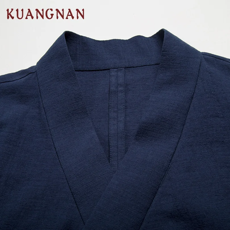KUANGNAN однотонное китайское кимоно кардиган мужские рубашки 4XL одежда японское
