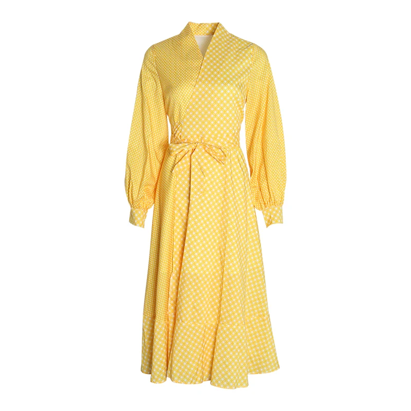 Платье миди с принтом TWOTWINSTYLE v образным вырезом рукавами фонариками и высокой