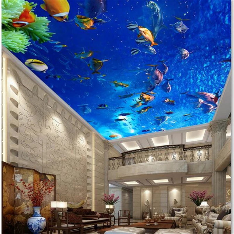 wellyu Customized Large Wallpaper 3d Aesthetic Underwater World Tropical Fish Living Room Bedroom Ceiling Zenith wallpaper | Обустройство