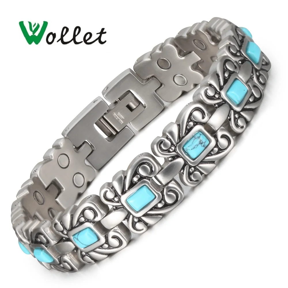 

Wollet Jewelry Stainless Steel or Titanium Magnetic Bracelet For Women turquoise stone Health Care Healing Energy