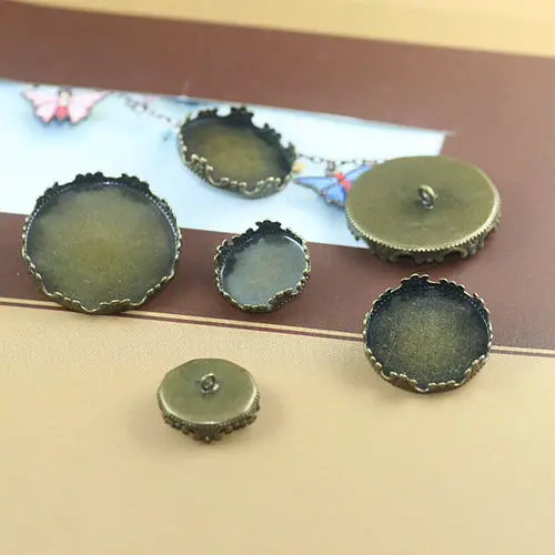 20pcs Wholesale Antique Bronze 15/20/25mm Irregular Crown Cameo Cabochon Setting Tray Cuff links Blank for DIY Jewelry Making