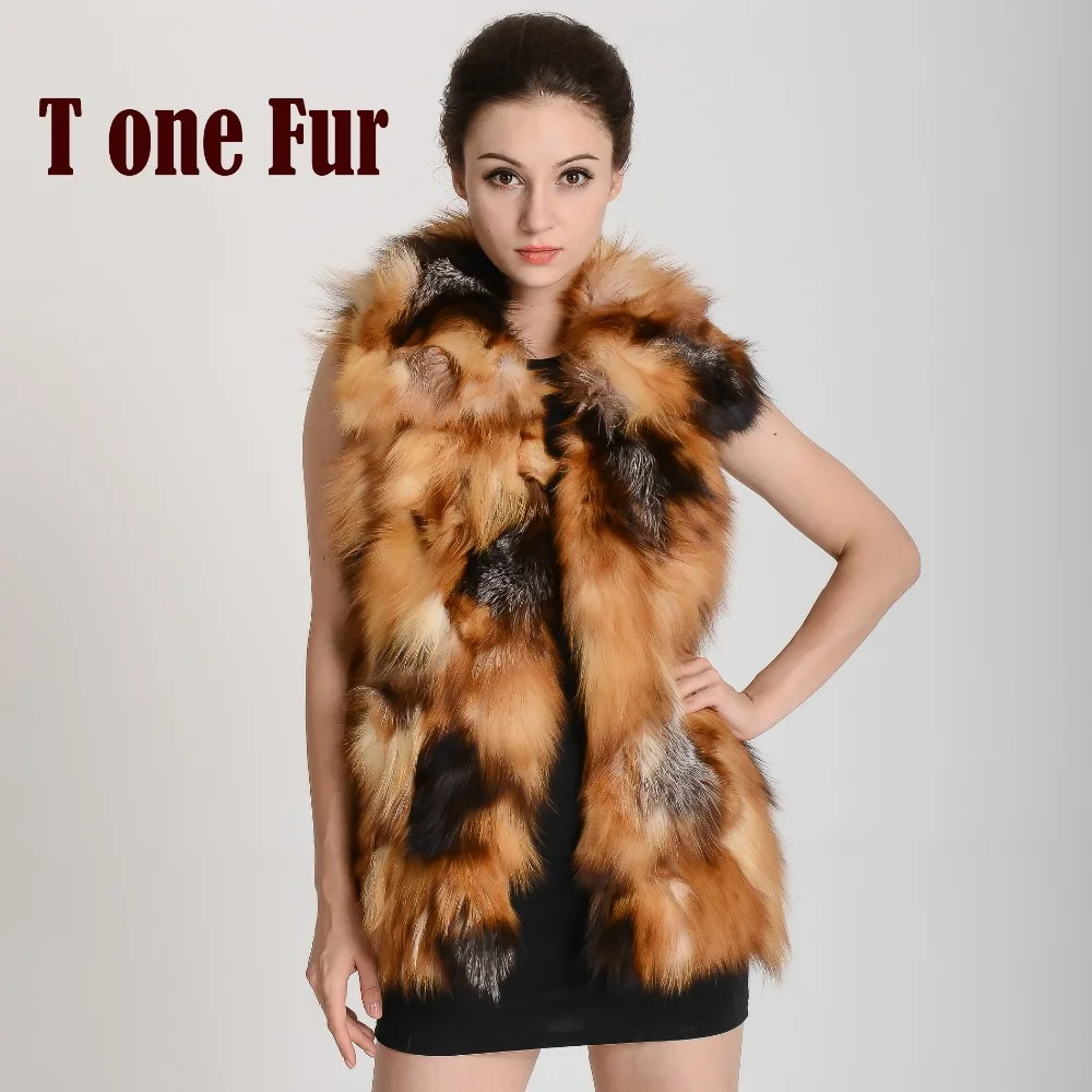 Женский жилет из натурального Лисьего меха роскошный Леопардовый с воротником