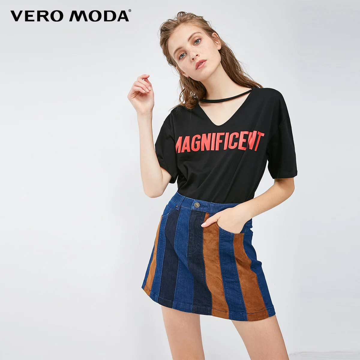 Vero Moda Новая Женская эластичная хлопковая контрастная мини-джинсовая юбка | 318437503