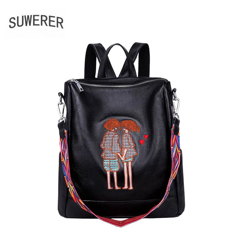 Women Genuine Leather bag 2019 new personality ladies embroidery wild leather travel backpack | Багаж и сумки