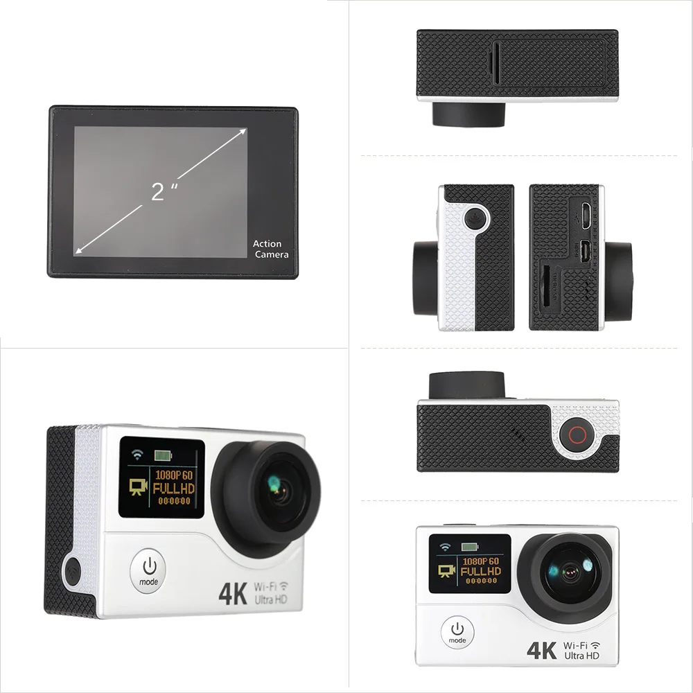 2 &quotдвойной экран LCD Экшн камера Ultra HD Wifi Спортивная 4K 15fps 1080P 60fps 12MP 170