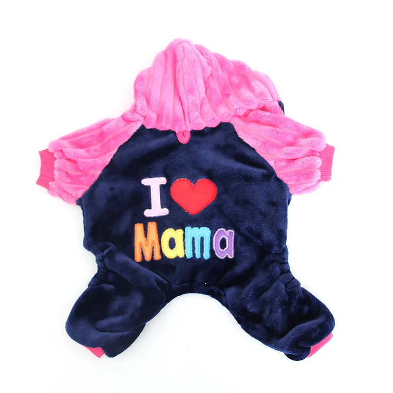 Милая одежда для щенков, одежда для собак I Love Mama, комбинезон для маленьких собак, зимний теплый флисовый комбинезон, пальто для мопса, миниатюрный Пинчер Папильон