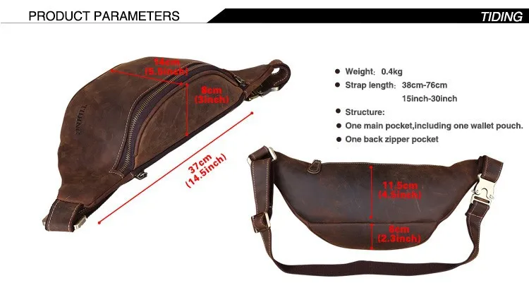 Мужская поясная Сумка Tiding из кожи с натуральным лицевым покрытием винтажная
