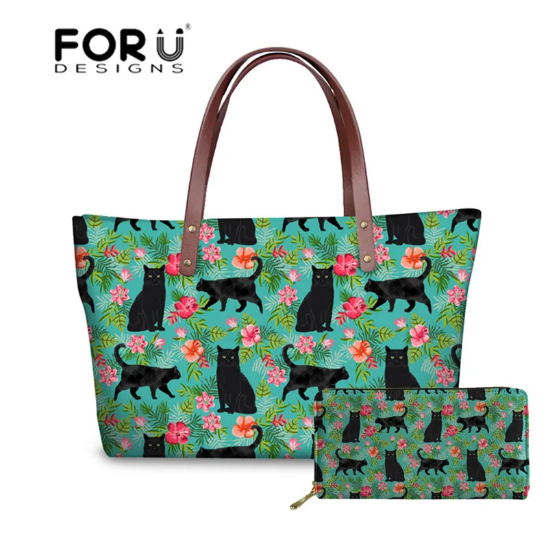 FORUDESIGNS/роскошные женские сумки с принтом черного кота и вина Дизайнерские