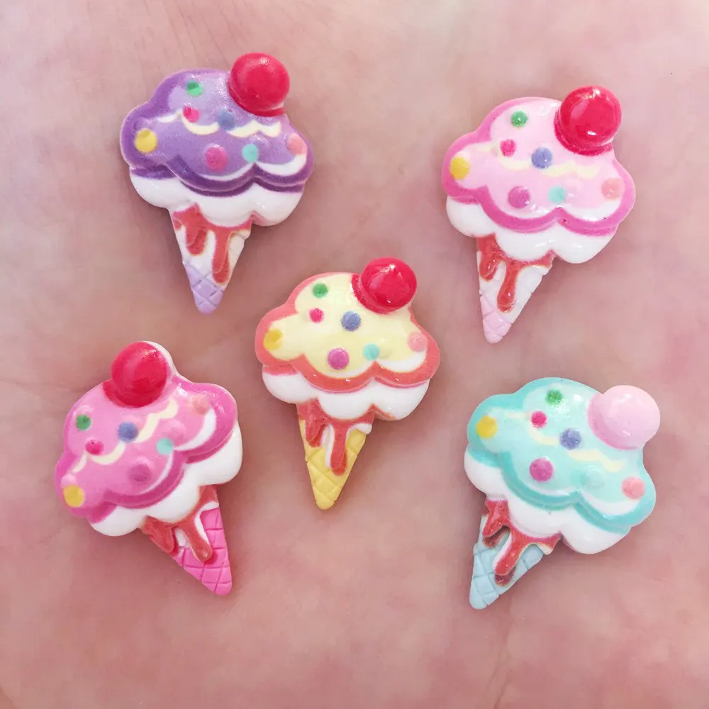 

Resin Lovely 3D Colorful Ice Cream Flat Back Stone Home Decor Appliques 20pcs DIY Wedding Scrapbook Craft OW02
