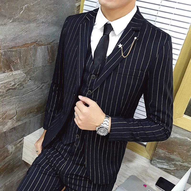 Модные костюмы Осень-зима 2020 мужской золотой комплект из 3 предметов в