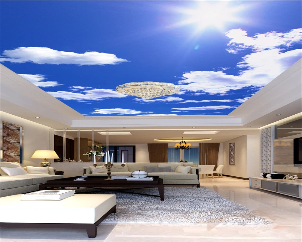 beibehang papel de parede Custom HD Wallpaper Large Blue Sky White Clouds Sunlight Ceiling Zenith Mural 3d wallpaper | Обустройство