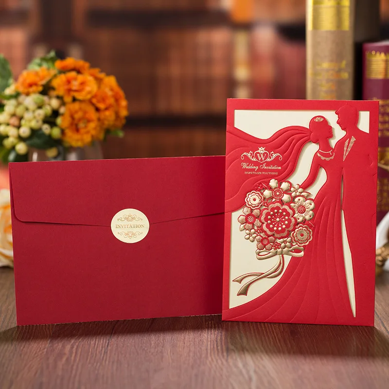 12pcs/lot Personalized Laser Cut Wedding Invitations Elegant Groom&ampBride Couples Party Invite Cards with Envelope JK402 | Дом и сад