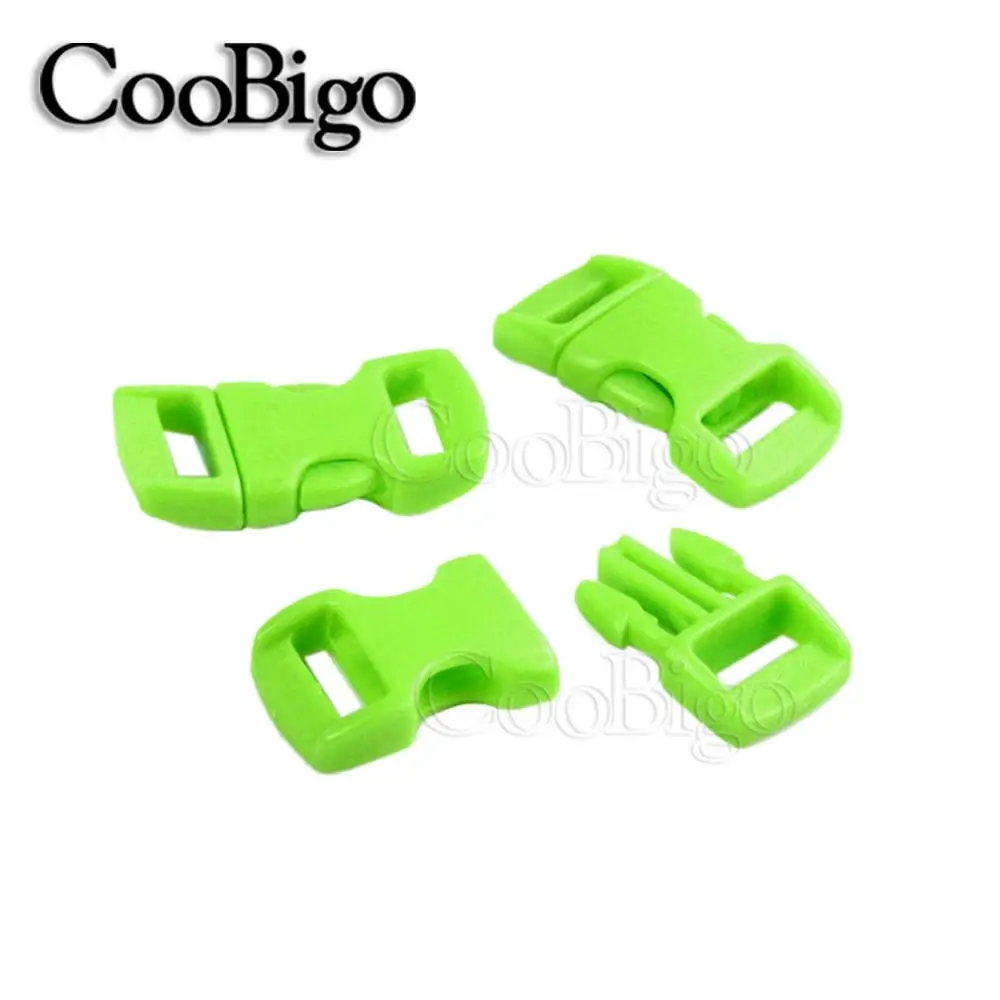 NeonGreen 100 шт парашют 550 Паракорд Браслет цветной 3/" боковая пряжка изогнутый ремень для животных 10 мм лямки части для наружной сумки - Цвет: NeonGreen
