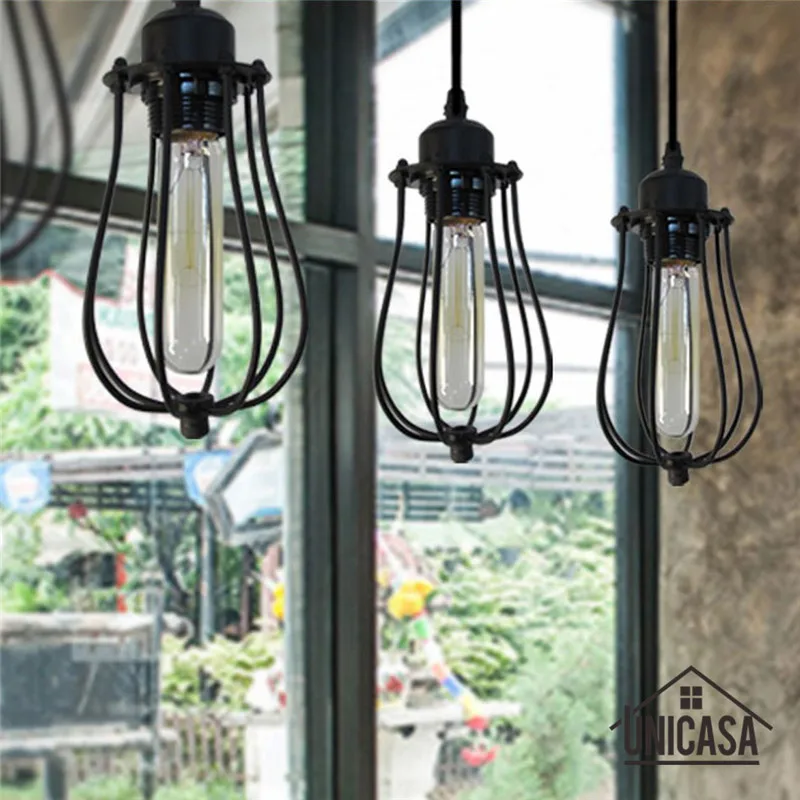 Промышленный металлический подвесной светильник винтажный железный в черной