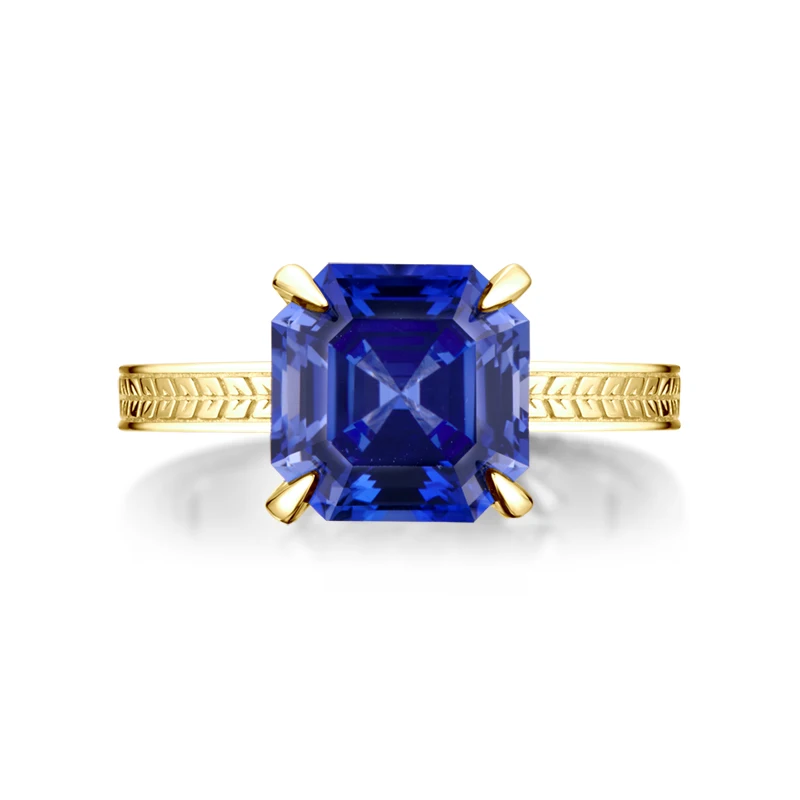 AINUOSHI 6 карат Asscher Cut Solitaire синие кольца создан Танзанит Драгоценный Камень Обручальное кольцо из стерлингового серебра ювелирные изделия