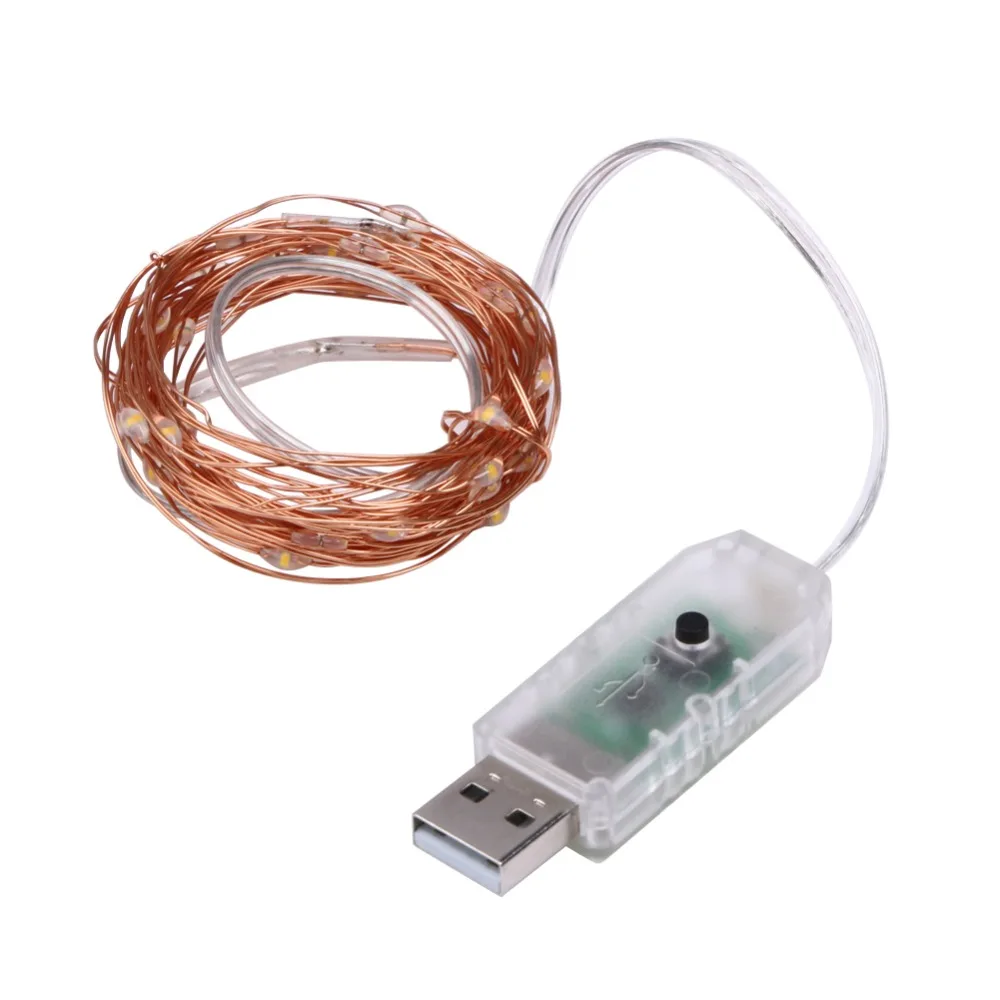 Цветная гирлянда KINLAMS 8 режимов 33 фута 10 м 100 светодиодов 5 В USB серебристый медный