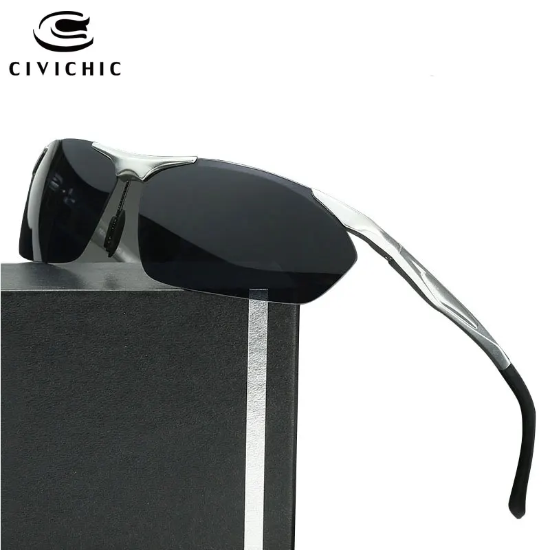 

CIVICHIC Al-Mg Semi-Rimless Polarized Sunglasses Outdoor Eyewear Sports Oculos De Sol HD Driving Gafas Night Vision Goggles E174