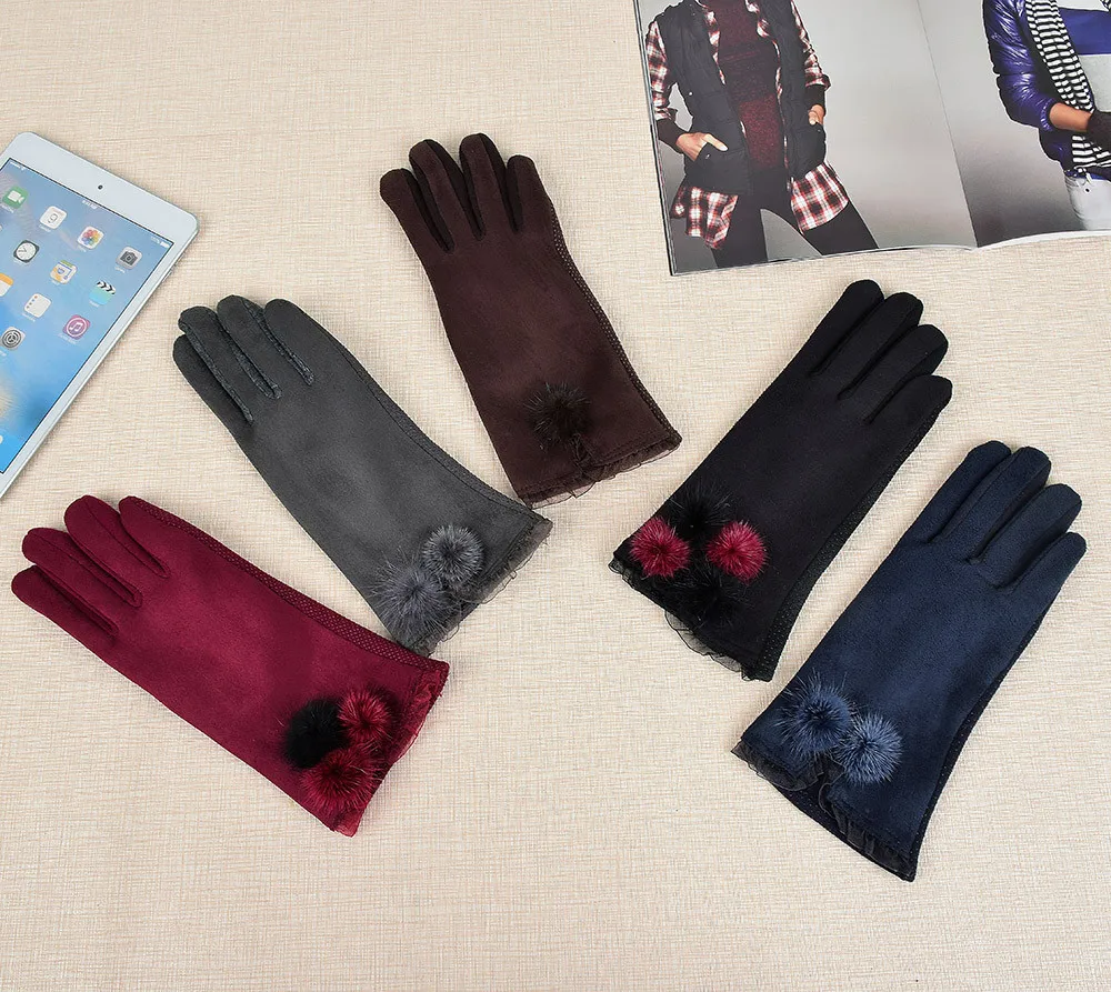 Женские теплые перчатки с сенсорным экраном модные рукавицы из овчины зимние
