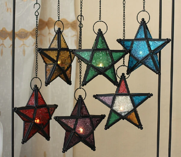 Марокканский цветной подвесной подсвечник свечи пятиконечная звезда красочный