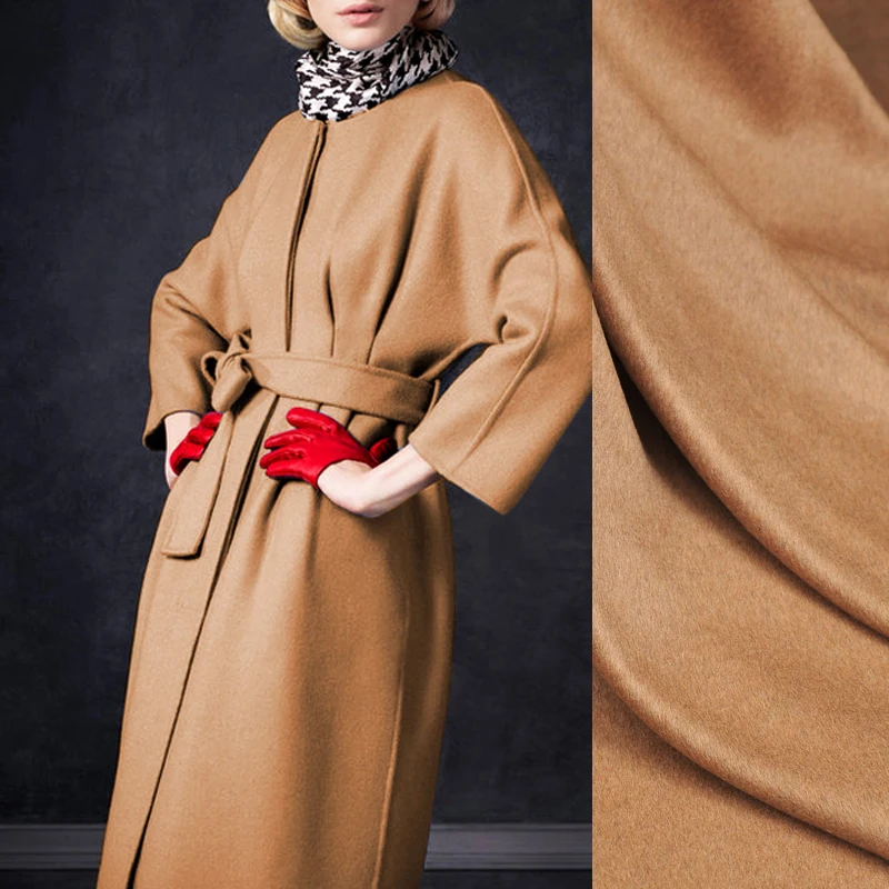 

150CM Wide 900G/M Weight Double Faced Thick Camel Color Vicugna Wool Modal Fabric for Winter Spring Jacket Overcoat Dress J114