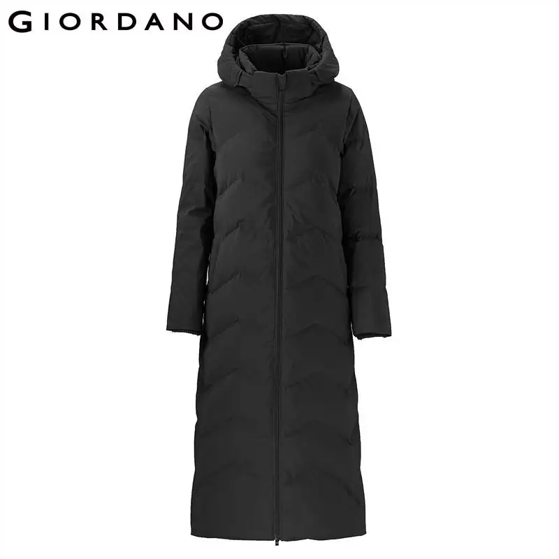 Giordano длинный женский пуховик со съемным капюшоном,выполнен в трёх разных цветовых решениях - Цвет: 09Black