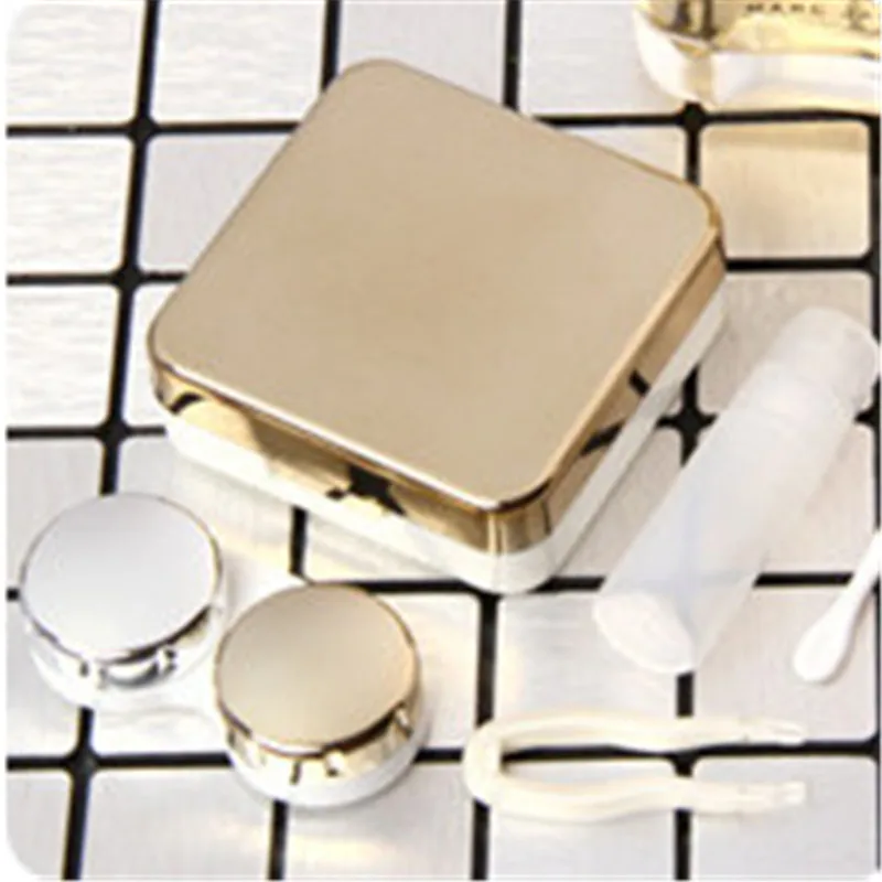 gold color Цветной чехол для контактных линз с зеркалом для женщин и мужчин, унисекс, коробка для контактных линз, контейнер для контактных линз, милый дорожный набор, коробка - Цвет: gold color