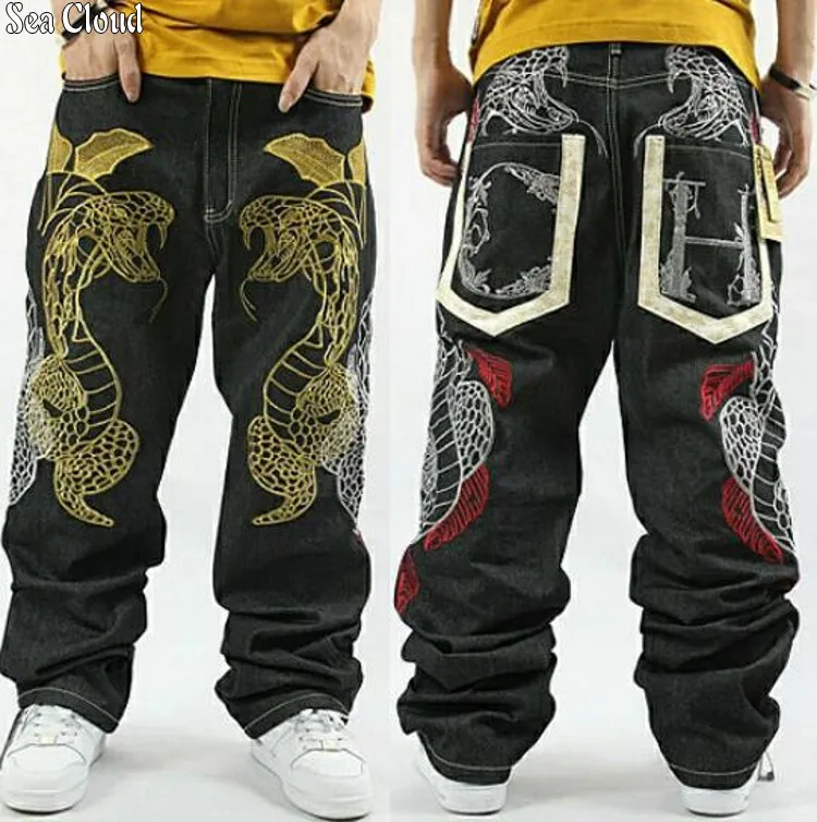 

82 Free shipping plus size men jeans hiphop long trousers straight Full Length casual pants male loose Embroidery hip hop