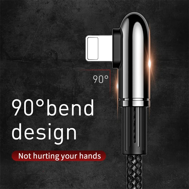 90 градусов usb зарядный кабель для iPhone xs max xr x 8 7 6s plus 5S ipad pro мобильный телефон зарядное устройство кабель для apple lightning