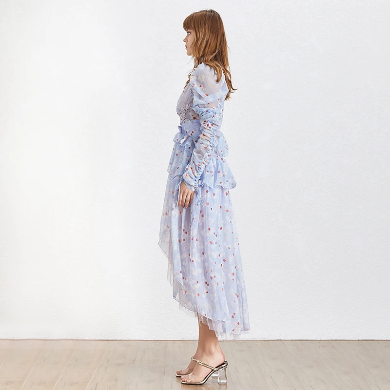 TWOTWINSTYLE 2019 летнее элегантное асимметричное женское платье стоячий воротник
