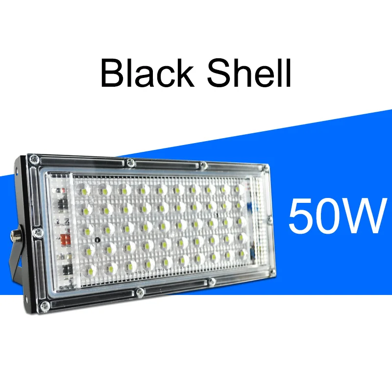 50W Black Shell Светодиодный прожектор светильник 10 Вт, 50 Вт, ручная сборка, реальная мощность прожектор светильник светодиодный уличный фонарь 220V 240 Вт водостойкый LED пейзаж открытый светильник ing IP65 Светодиодный точечный светильник - Испускаемый цвет: 50W Black Shell
