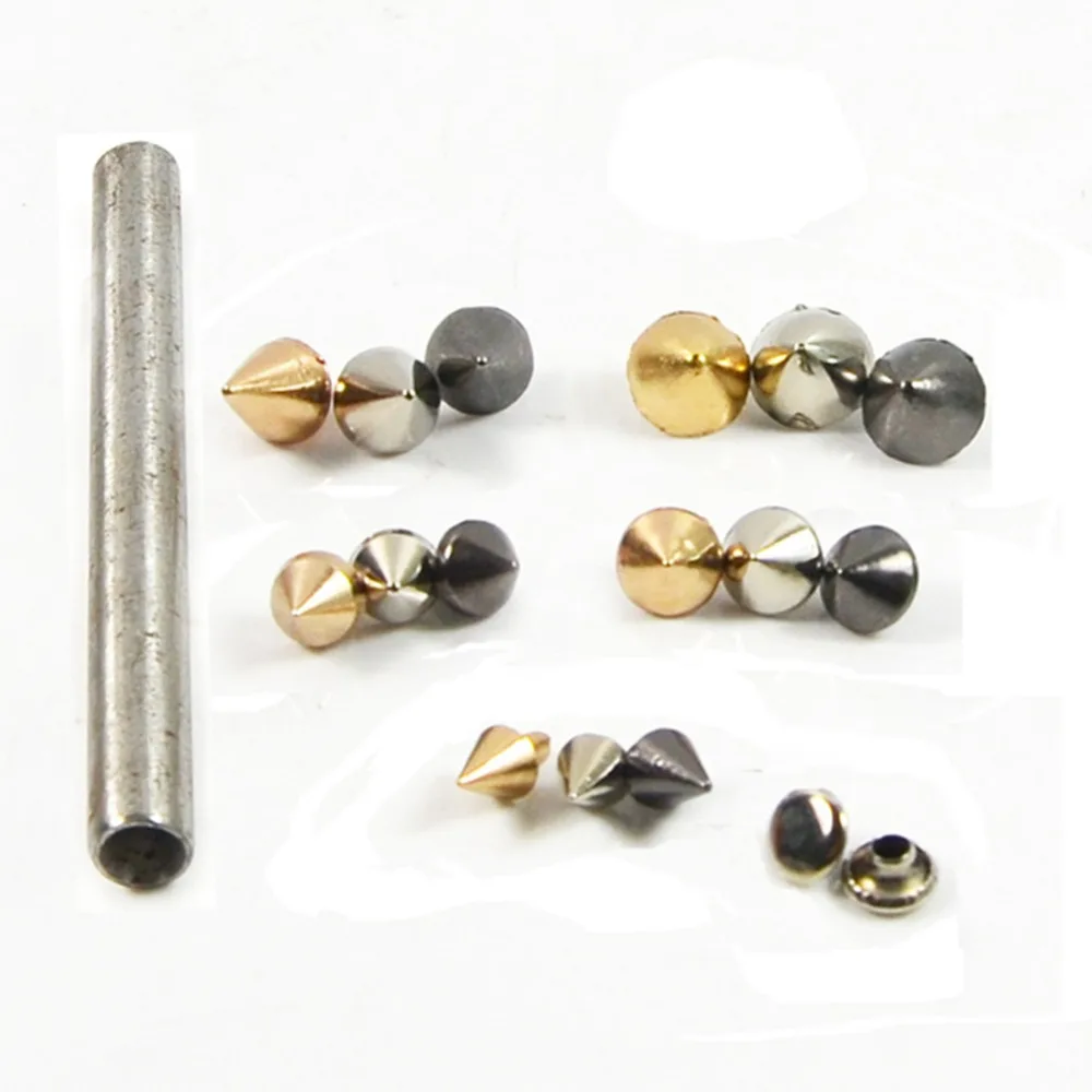 

50pcs 8*9mm Mix 3 Colors Cone Rivets With 1pc Press Tool Metal Spikes Studs Leather Rock Punk DIY
