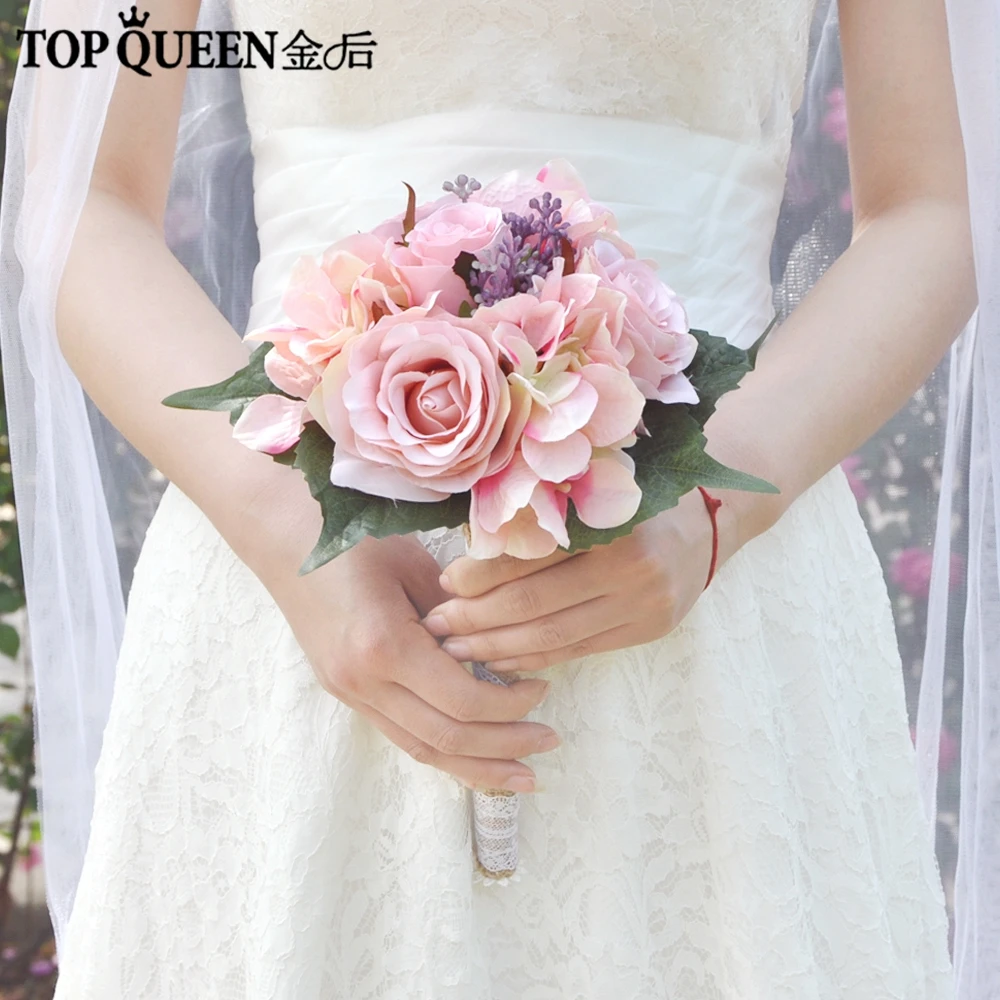 TOPQUEEN F29 элегантный свадебный букет, свадебные цветы с розовой розой, искусственные цветы, свадебные букеты, быстрая