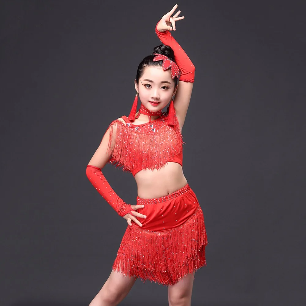 Лидер продаж 2017 года Костюмы для латиноамериканских танцев девочек 5 шт. Юбка