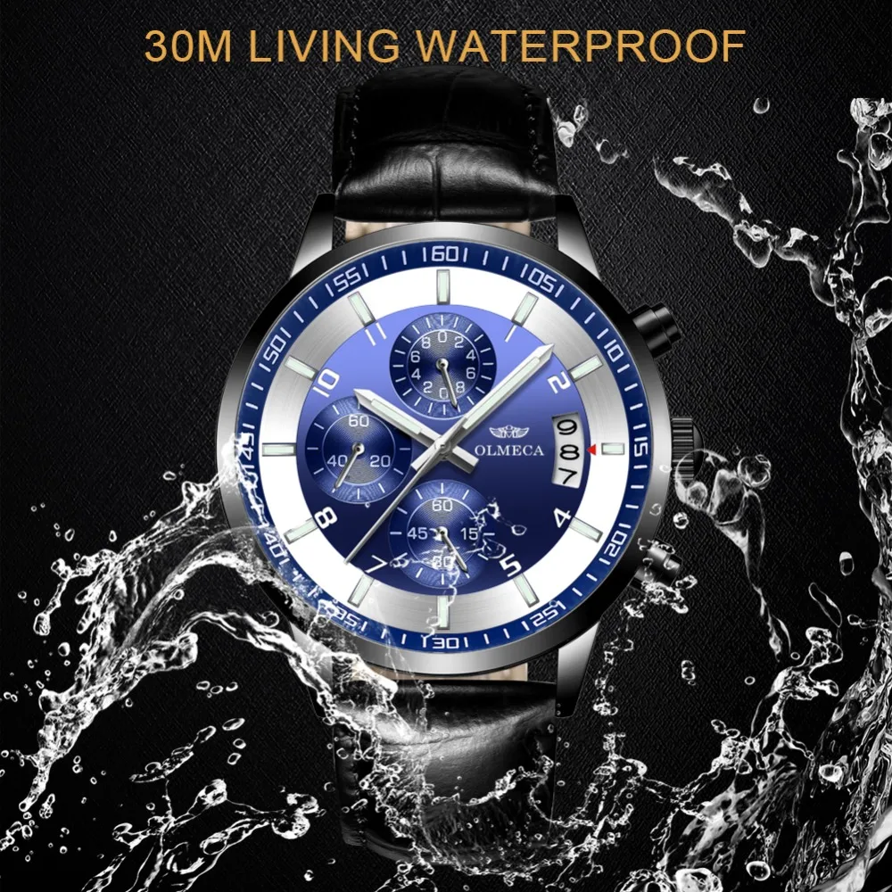 Часы наручные OLMECA Мужские кварцевые Модные Роскошные водонепроницаемые с