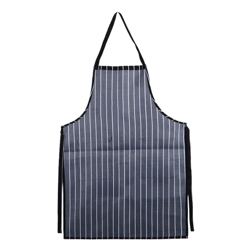

Durable waterproof Adjustable Black Stripe Women Men Kitchen Apron with 2 Pockets Resturant Chef Apron Cleaning Bib wholesale