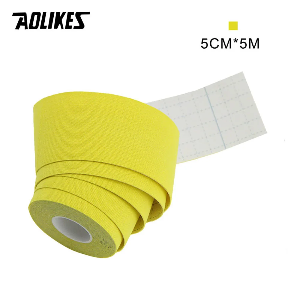 Yellow AOLIKES эластичная кинезиологическая лента Атлетическая восстанавливающая Спортивная безопасность мышцы облегчение боли наколенники Поддержка тренажерный зал фитнес бандаж - Цвет: Yellow