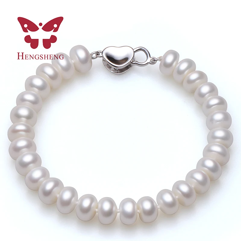 HENGSHENG White Pearl Bracelets 100% 8 9mm 18cm Length Bread Round Natural Freshwater Hot Sale Jewelry For Women|bracelets for|bracelets for