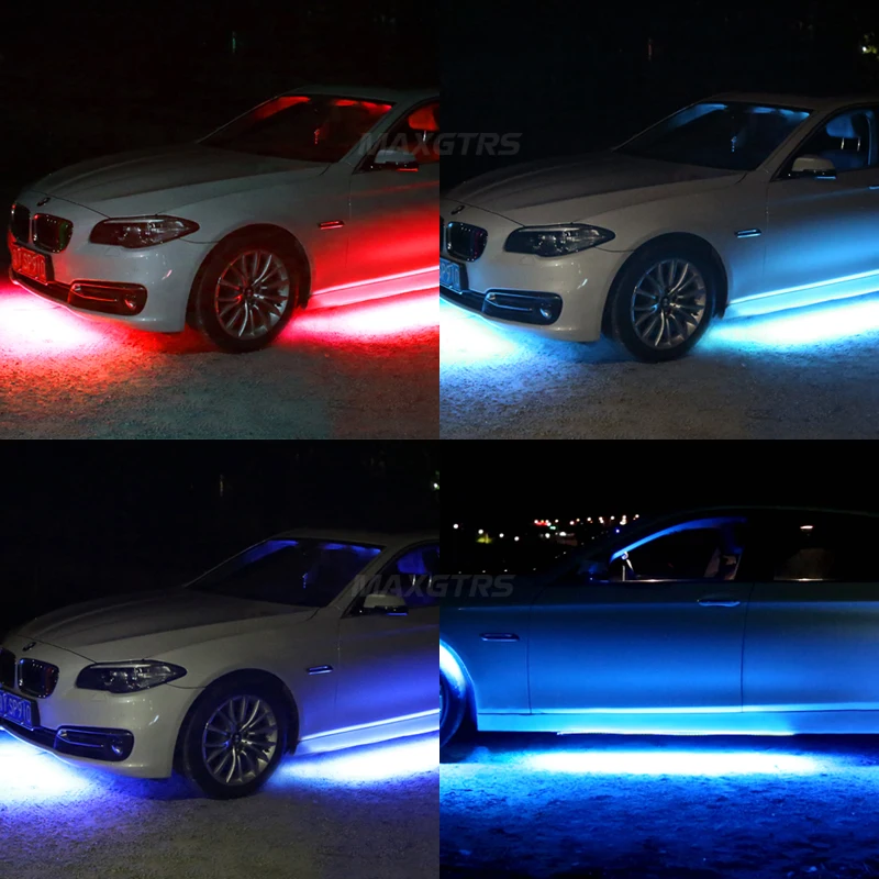 4 шт. автомобильный музыкальный контроль RGB ленточный светильник комплект Гибкая атмосферная лампа для ног автомобильный бампер задний нижний светильник с ИК-пультом дистанционного использования