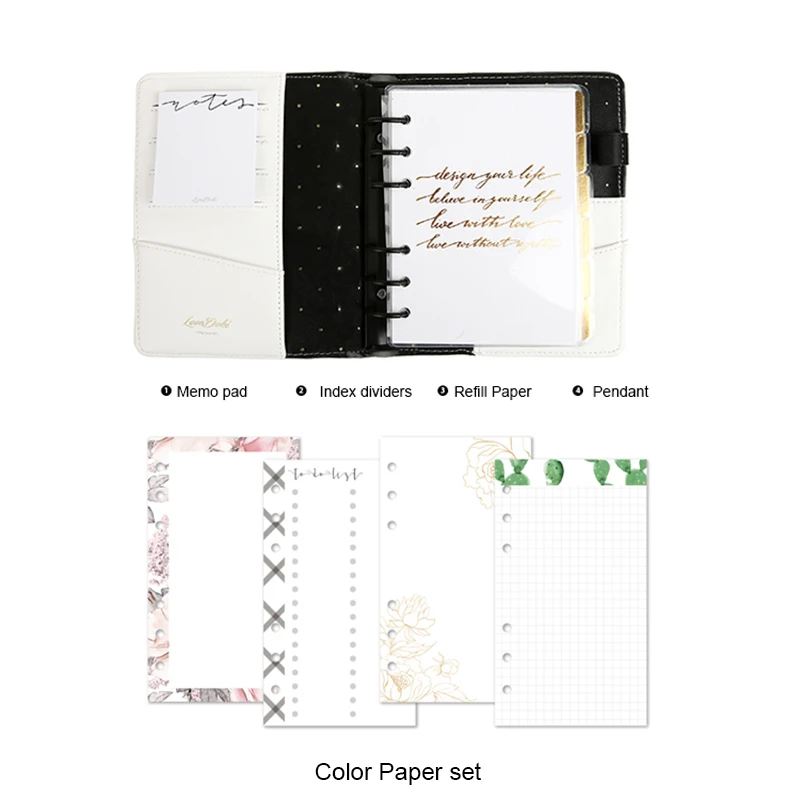 Black color set Lovedoki кожаный чехол для блокнота A6 персональный органайзер для планирования мероприятий повседневные книжные школьные принадлежности подарок для девочек школьные канцелярские принадлежности - Цвет: Black color set