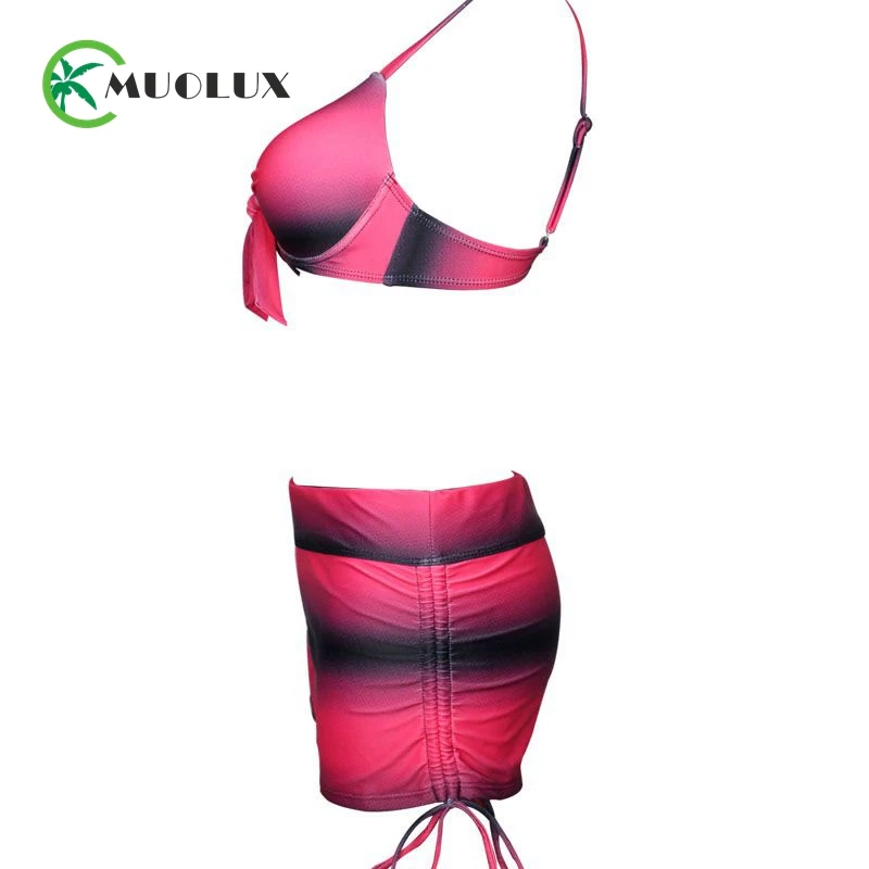 MUOLUX Sexy Push Up Gradient Women Bikini XXL Halter Plus Size Retro Shorts Tankini Two Piece Brazilian Beach Swimwear Female |
