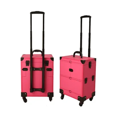 pink Женский косметический чехол на колесиках, чехол на колесиках для ногтей, набор инструментов для макияжа, косметичка для тату, чехол на колесиках - Цвет: pink