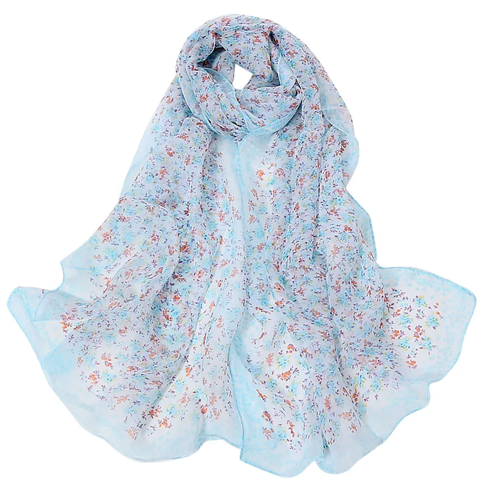 Light Blue Бандана для девочек, длинный мягкий шарф, летний женский маленький цветочный шифоновые шарфы с принтом, Женский Повседневный Шарф, хиджаб из Индии# LR10 - Цвет: Light Blue
