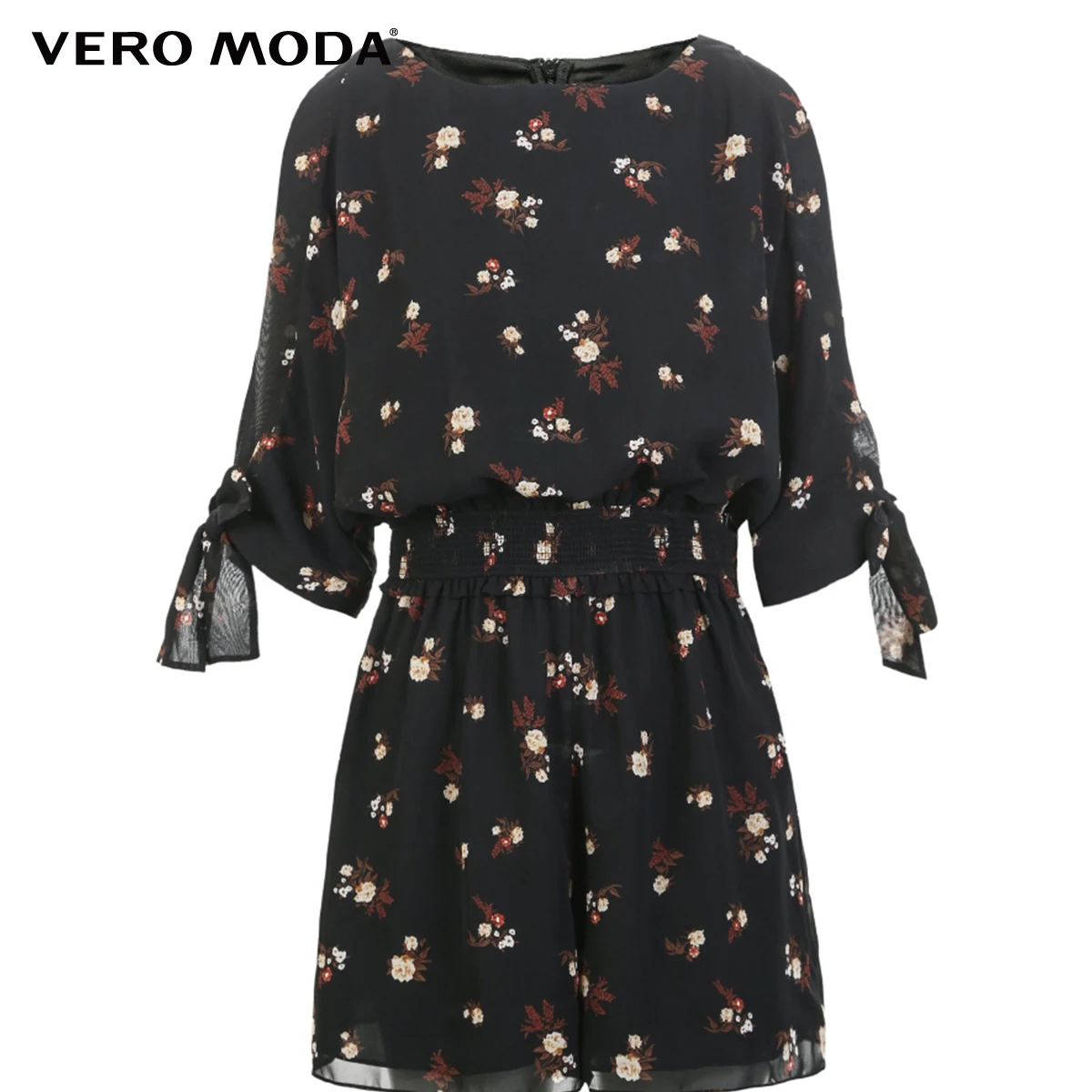 Vero Moda New Women's Round Neckline Off-the-shoulder Lace-up Cuffs Printed Jumpsuit | 318378506